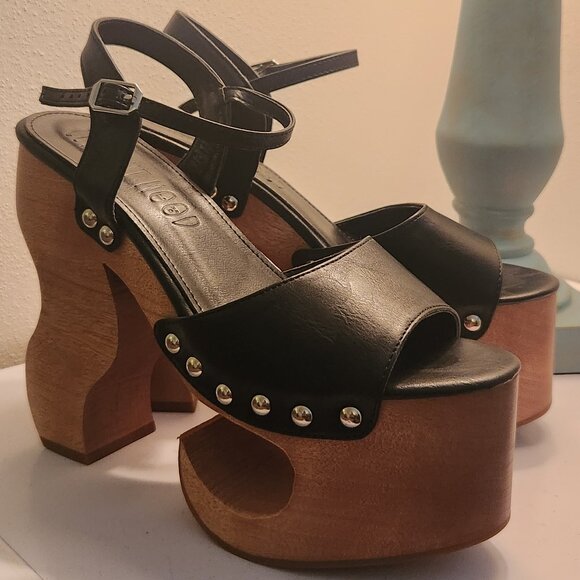 Wooden Platform Sandal Heels Current Mood - Picture 1 of 5